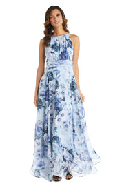 Long Daytime Printed Halter Dress With Keyhole Front
