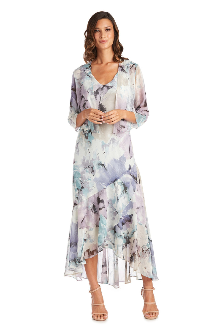 High Low Printed Dress Jacket R&M Richards 7763 - Blue/Lavender / 8 High Low Printed Dress Jacket R&M Richards 7763 - Blue/Lavender / 8
