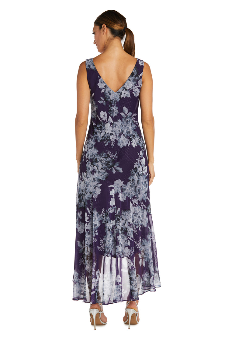 Lavender & Blue Floral Chiffon Maxi Dress With Net Jacket