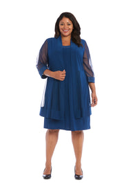 Shift Dress with Sparkling Neckline and Soft Jacket with Sheer Sleeves - Plus