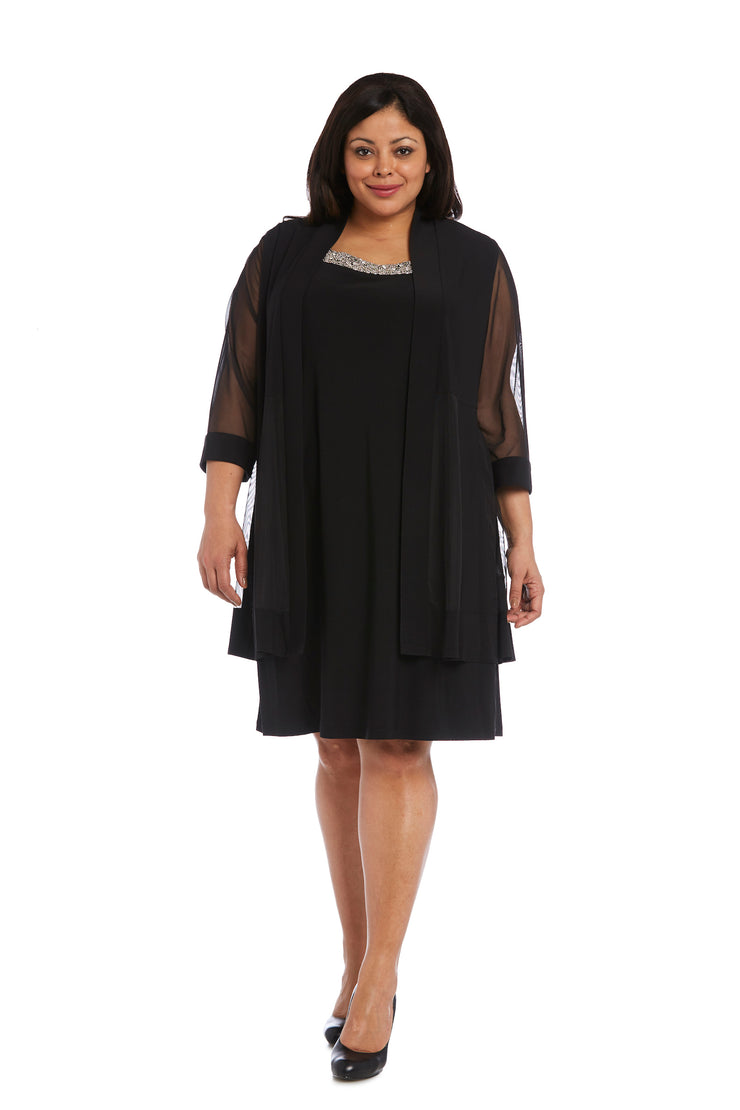 Jacket Dress With Beaded Neckline and Soft Jacket - Plus
