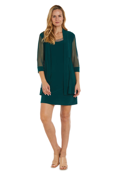 Jacket Dress With Beaded Neckline and Soft Jacket - Petite