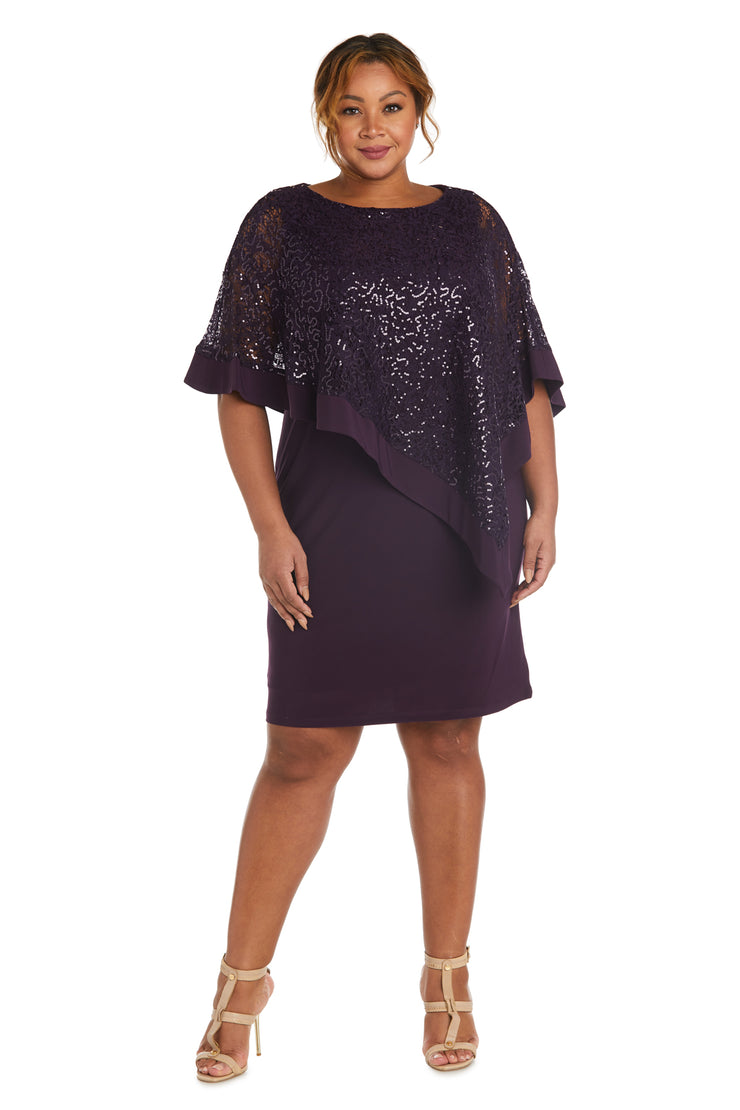 Knee-Length Dress and Sequined Poncho Set - Plus