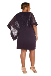 Knee-Length Dress and Sequined Poncho Set - Plus