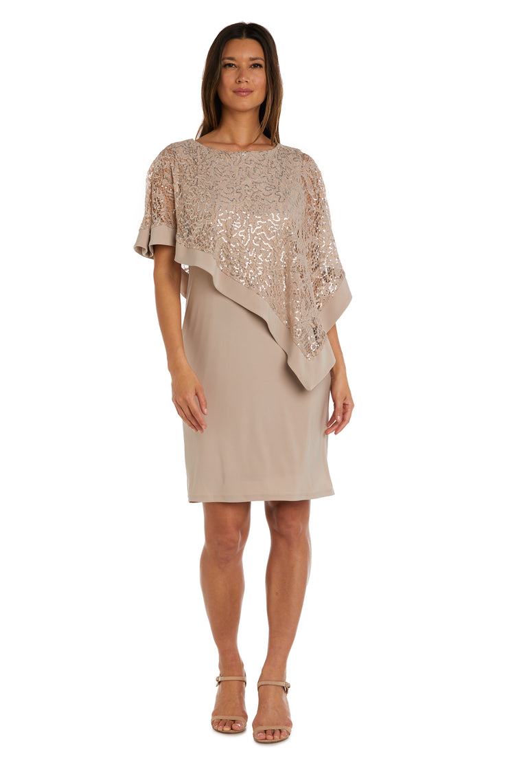 Knee-Length Dress and Sequined Poncho Set - Petite