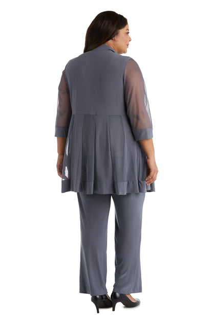 Three Piece Pant Suit with Sheer Inserts, Beading and Diamante - Plus ...