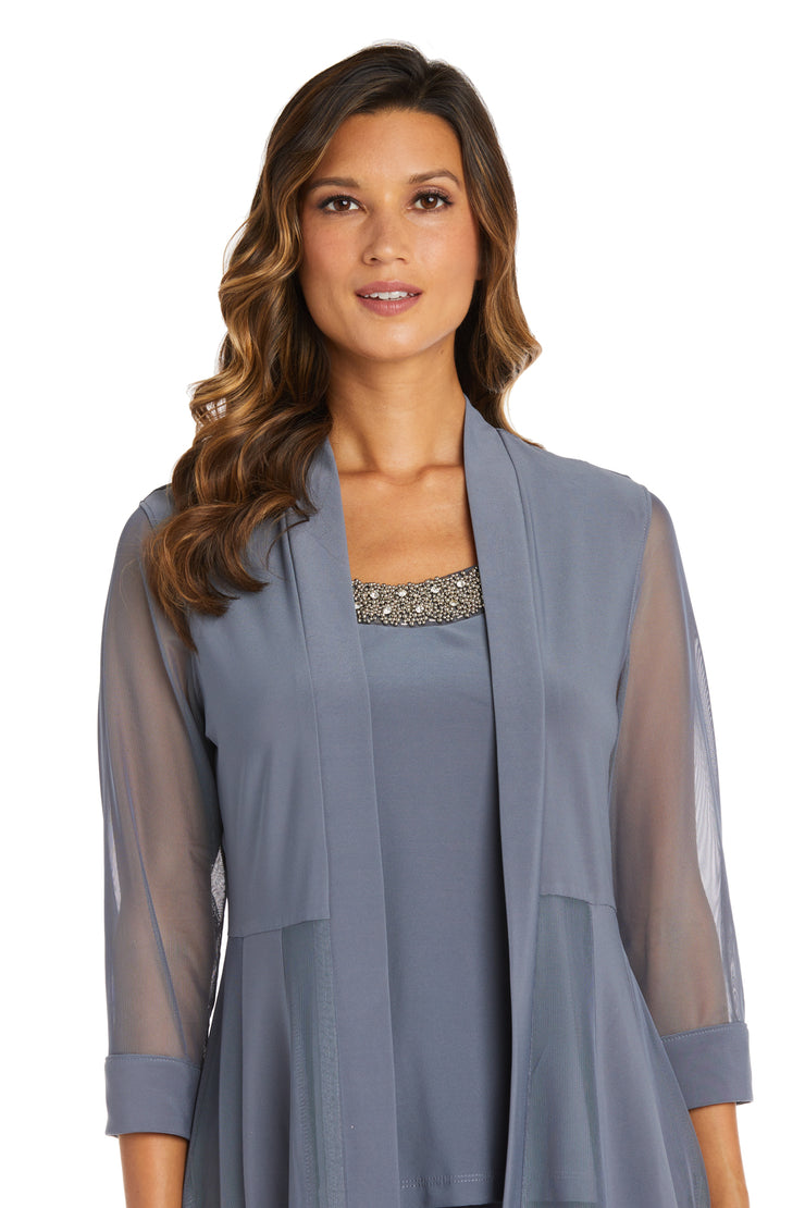 Three Piece Pant Suit with Sheer Inserts, Beading and Diamante - Petite