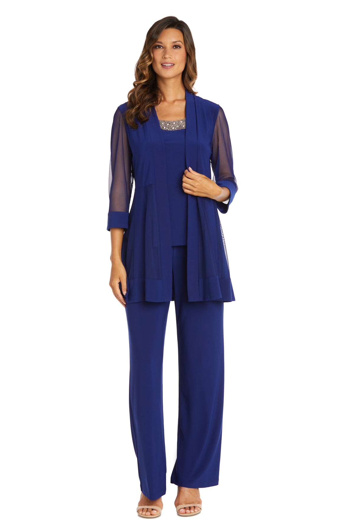 Three Piece Pant Suit with Sheer Inserts, Beading and Diamante – R&M ...
