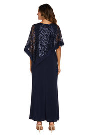 Sleeveless Maxi Dress with Thigh Split and Sheer Lace Poncho with Sequins