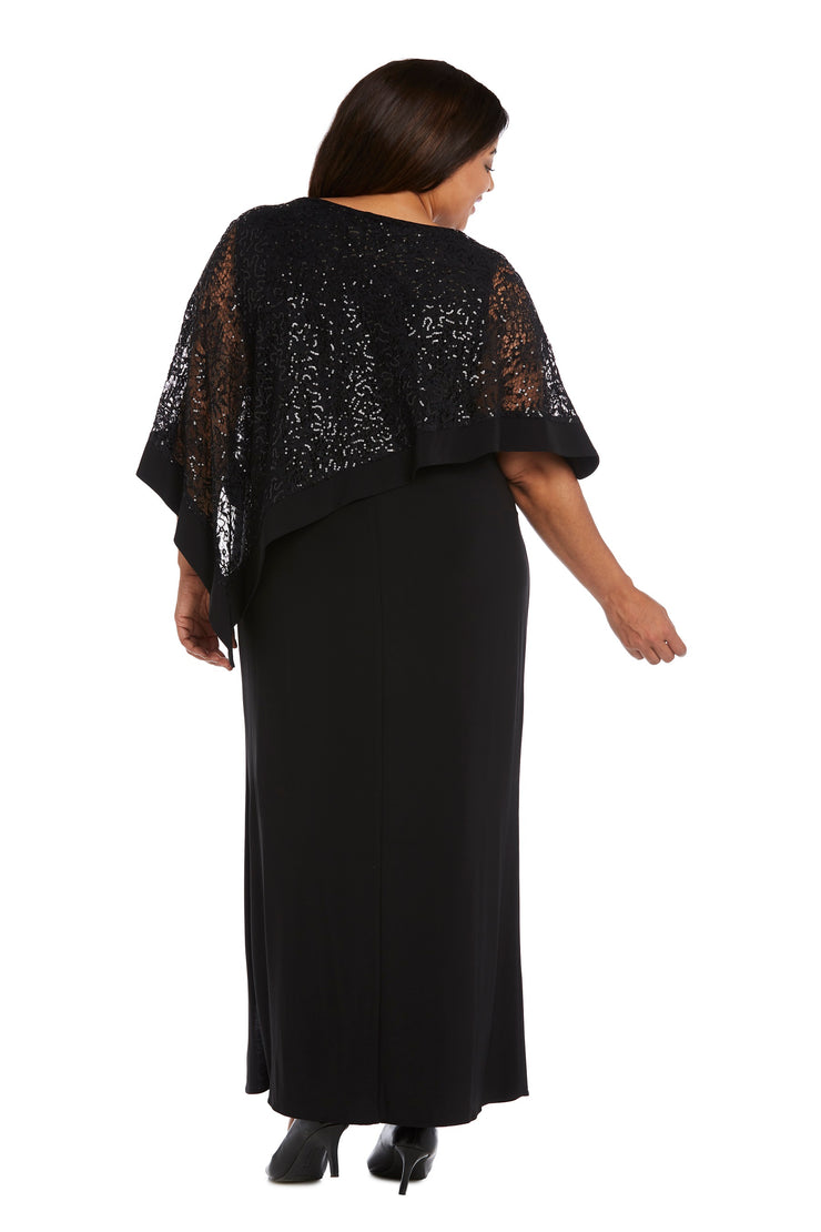 Sleeveless Maxi Dress Covered with a Sheer Lace Sequined Poncho - Plus