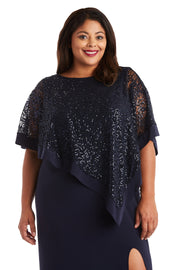 Sleeveless Maxi Dress Covered with a Sheer Lace Sequined Poncho - Plus