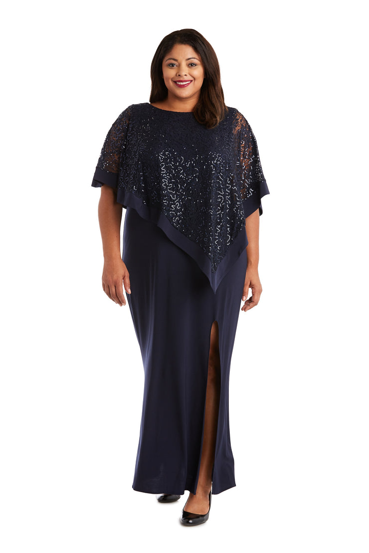 Sleeveless Maxi Dress with Thigh Split and Sheer Lace Poncho with Sequins - Plus