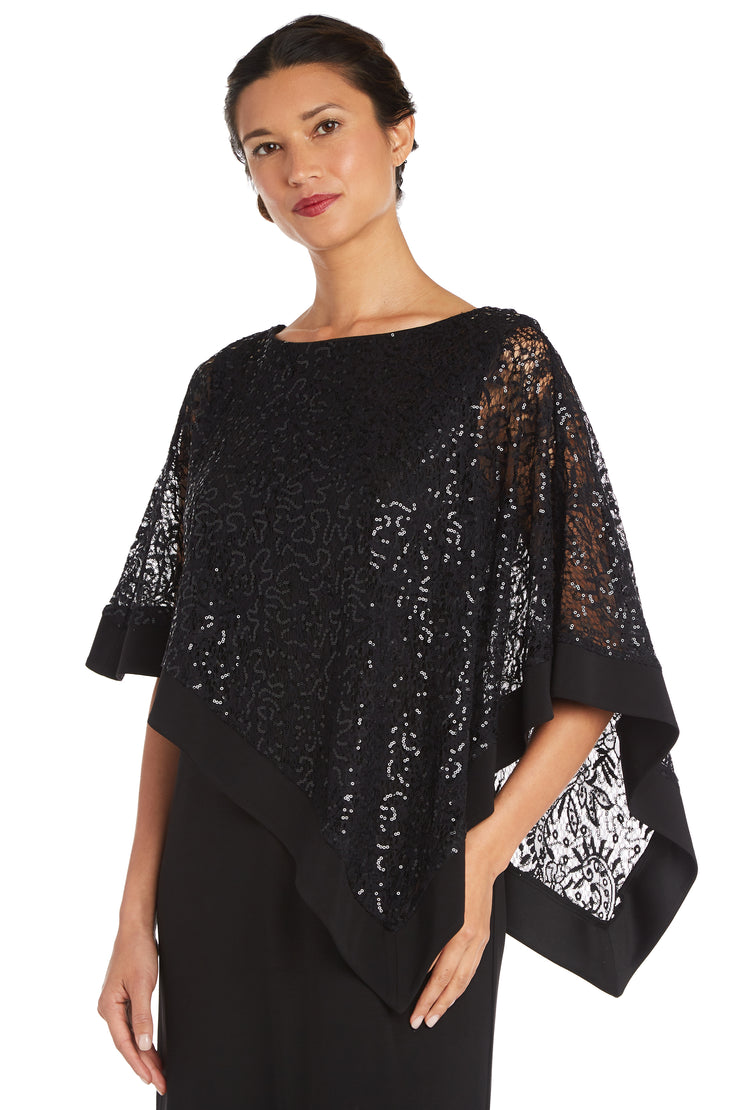 Sleeveless Maxi Dress with Thigh Split and Sheer Lace Poncho with Sequ –  R&M Richards
