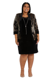 Two Piece Floral Velvet Jacket and Dress Set - Plus