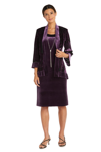 Two Piece Floral Velvet Jacket and Dress Set - Petite
