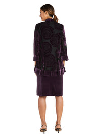 Two Piece Floral Velvet Jacket and Dress Set - Petite