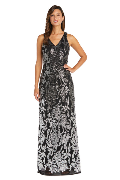 Front and Back Ombre Embellished Sequin Column Dress - Petite