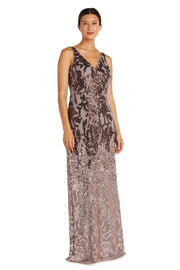 Front and Back Ombre Embellished Sequin Column Dress - Petite