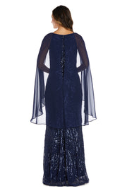 Beaded Gown With Cape Top - Petite