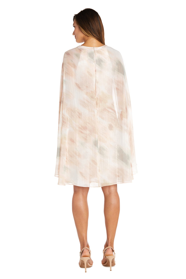 Print Lurex Chiffon Cape Dress with Rhinestone Neck Detail - Petite