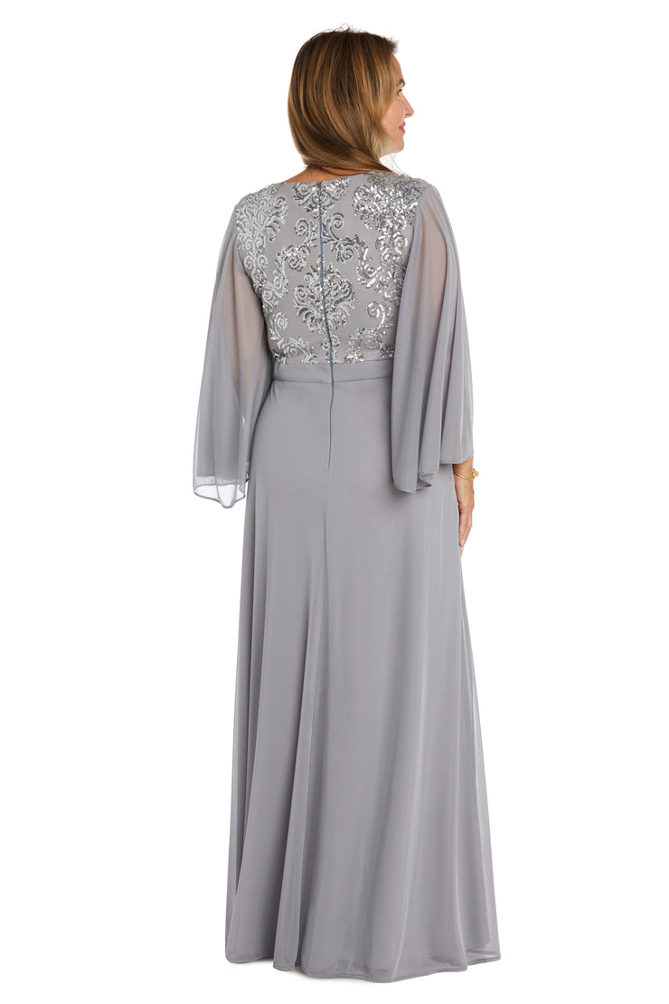 Long Fleur De Lis Sequin Bodice Dress with Cape Sleeves