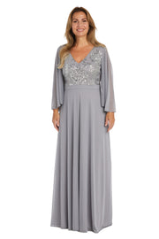 Long Fleur De Lis Sequin Bodice Dress with Cape Sleeves