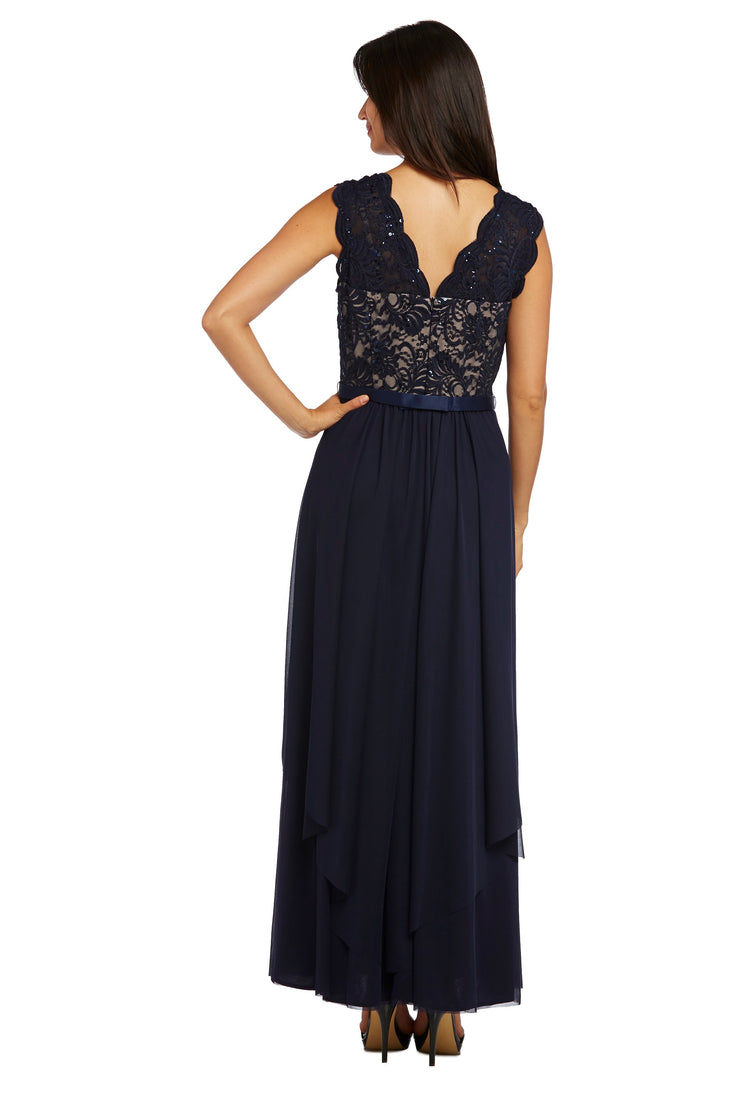 Maxi Gown with Lace Bust and Sheer Skirt, with Diamante Embellishment