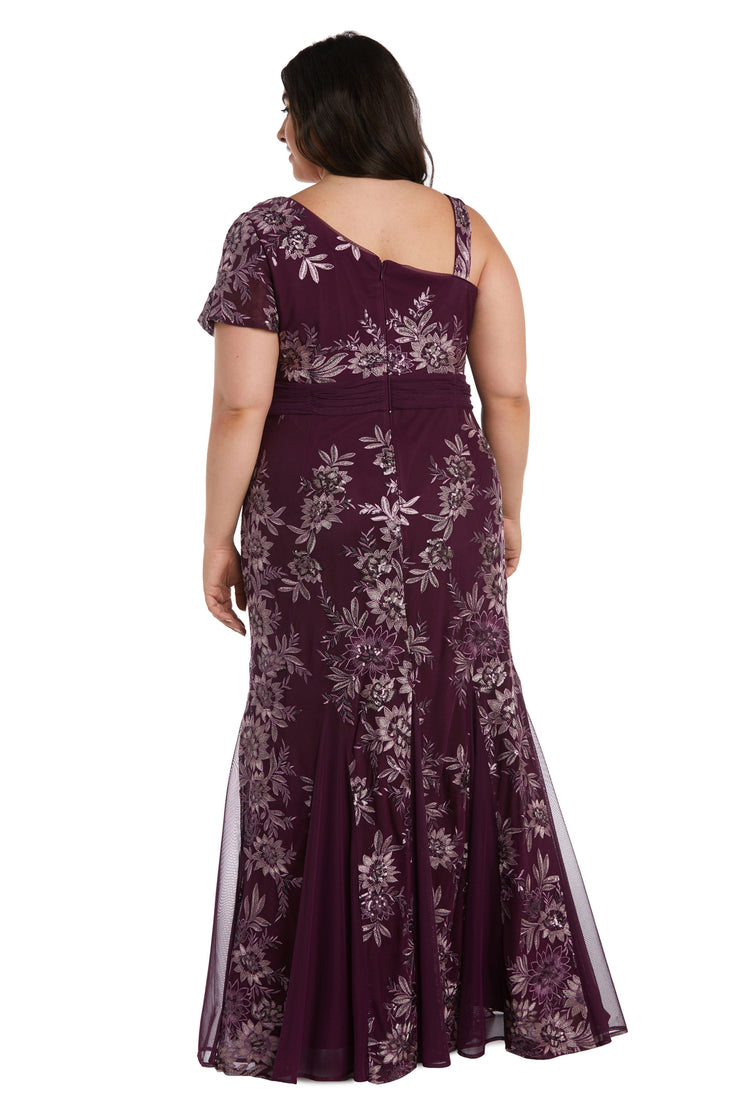 One Shoulder Embellished Evening Dress - Plus