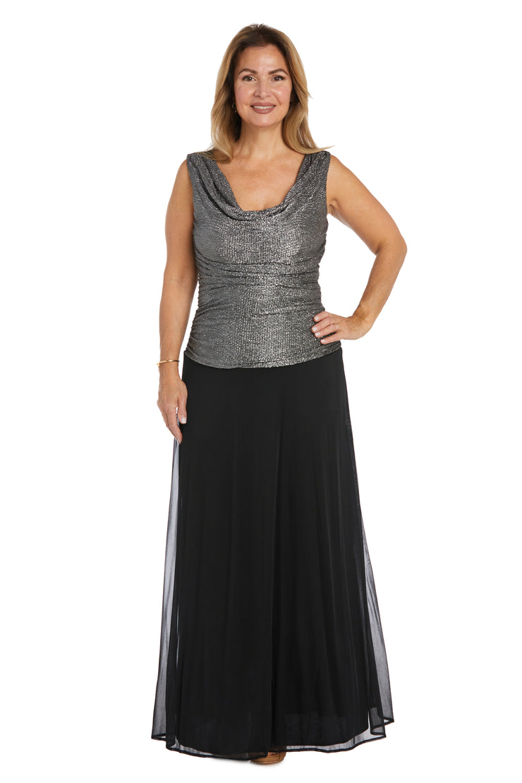 Glitter Knit Ruched Top with Long Chiffon Skirt