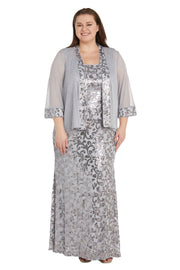 Long Sequined Floral Jacket Dress - Plus