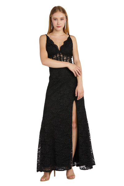 Morgan&Co Black Long Sleeveless Corset Prom Dress